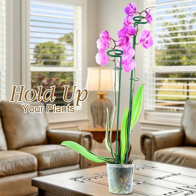 10 Pack Height Adjustable Plant Support Stakes (17" or 32" Inches), Metal Plant Stakes for Indoor Outdoor Plants, Tall Plant Stick Support Ring Cages for Garden Flower Amaryllis Orchid Gladiolus