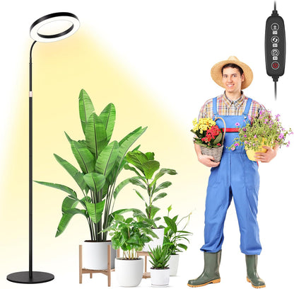 LBW 10.2in Grow Lights for Indoor Plants Full Spectrum with Stand, Floor Plant Growing Lamp for Large Plants, Auto ON/Off Timer 4/8/12H, 4 Dimmable Levels, 47.2-63 in Adjustable Height