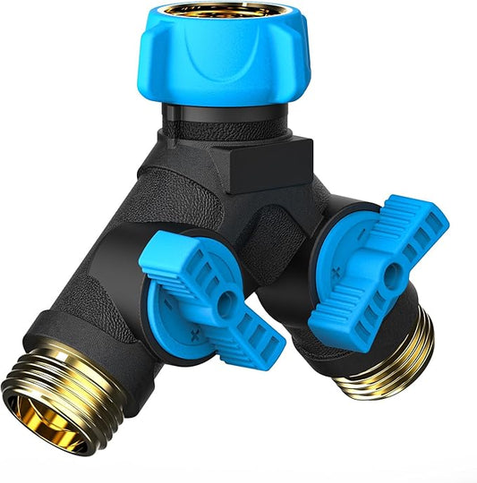 Hose Splitter 2 Way Heavy Duty, Garden Hose Splitter with Dual Shut-Off Valves, 3/4" Water Hose Connector, Leakproof Outdoor Faucet Splitter for Garden, RV, Lawn, Washing