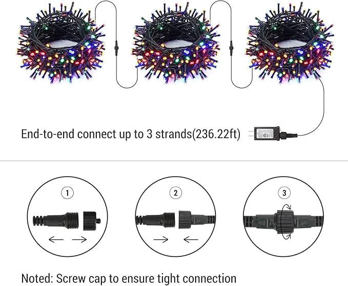 Brizled Colored Christmas Lights, 78.74ft 240 LED String Lights, Plug-in Connectable, 8 Modes Waterproof for Indoor/Outdoor Xmas Party & Decor