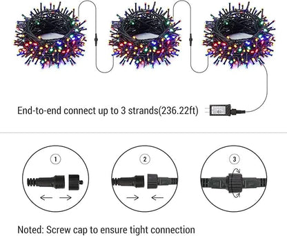 Brizled Colored Christmas Lights, 78.74ft 240 LED String Lights, Plug-in Connectable, 8 Modes Waterproof for Indoor/Outdoor Xmas Party & Decor