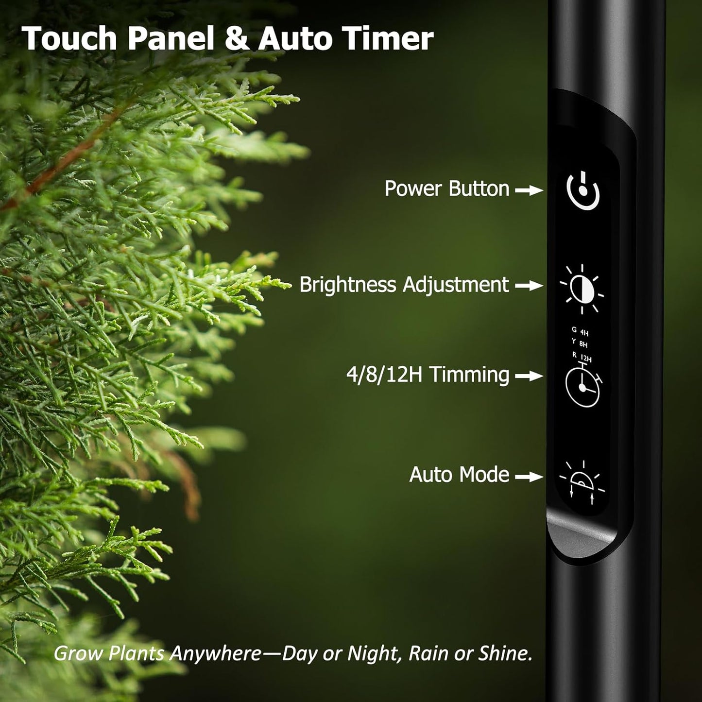 STERREN Plant Floor Lamp for Indoor Plants, Full Spectrum LED Grow Light with 4/8/12H Timer, Dimmable Black Plant Light with Stand, Rotary Tall Grow Lights Head Adjustable, 4000K