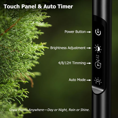 STERREN Plant Floor Lamp for Indoor Plants, Full Spectrum LED Grow Light with 4/8/12H Timer, Dimmable Black Plant Light with Stand, Rotary Tall Grow Lights Head Adjustable, 4000K