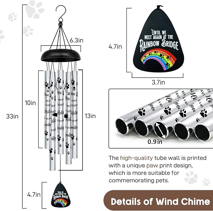 ASTARIN Pet Memorial Wind Chime, Wind Chimes for Loss of Dog, Pet Sympathy Gifts for Loss of Dog, Rainbow Bridge Bereavement Gift Wind Chime for Outside Indoor