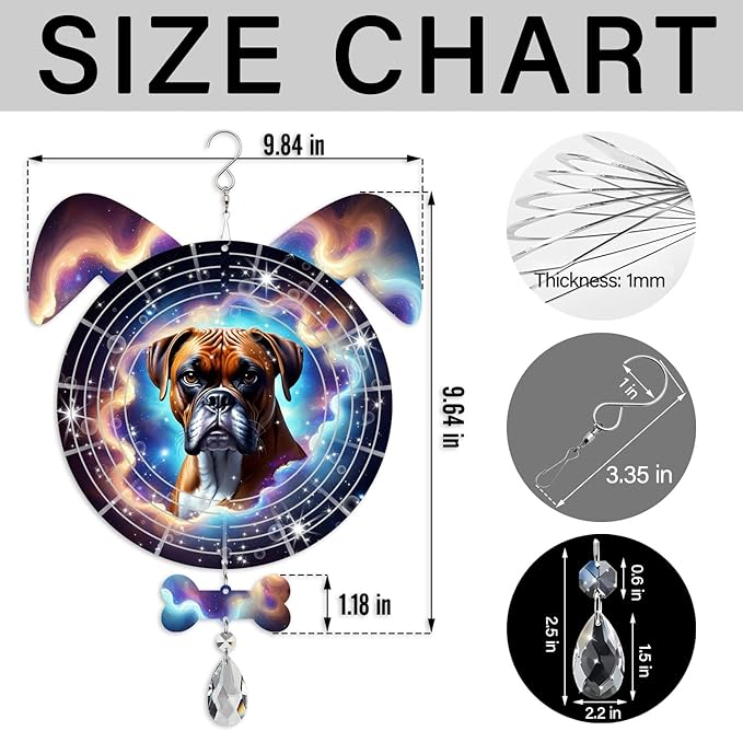Boxer Dog Ears Wind Spinner, Boxer Wind Spinner Hanging for Yard and Garden