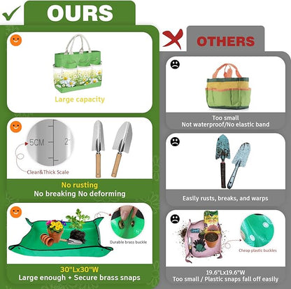 22Pcs Garden Tools Set for Women,Heavy Duty Hand Tool Kit with Large Tote Bag/Repotting Mat/Trowel/Rake/Pruner/Gloves/Plant Tags,Gardening Gifts for Mom Gardener Beginner-Green