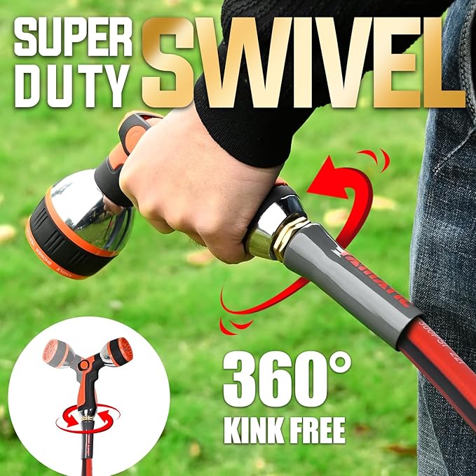 YAMATIC 50FT Garden Hose 5/8 Inch Heavy Duty Water Hose 300 PSI with 3/4 Inch GHT Brass Swivel Connectors – Flexible, Kink-Resistant, Leak-Free, All-Weather Use