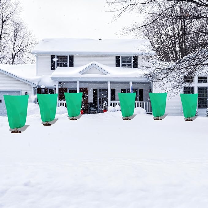 8 Pack Plant Covers Freeze Protection, 31.5"x47.2" Frost Blankets with Zipper Drawstring, Winter Cold Weather Plant Protection Jacket for Outdoor Plants Potted Shrubs Trees from Freeze Animals, Green