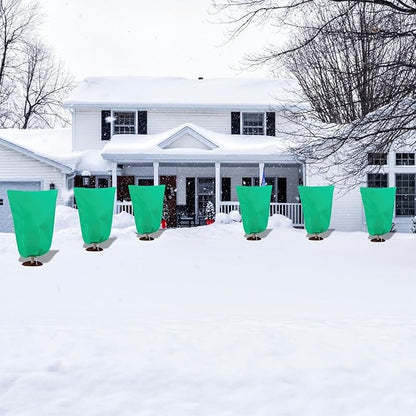 8 Pack Plant Covers Freeze Protection, 31.5"x47.2" Frost Blankets with Zipper Drawstring, Winter Cold Weather Plant Protection Jacket for Outdoor Plants Potted Shrubs Trees from Freeze Animals, Green