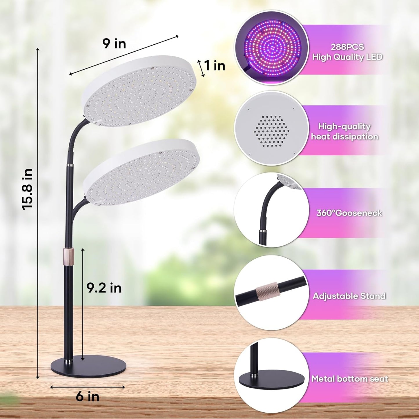 Desk Grow Light, 288 LEDs Red Blue White Full Spectrum Plant Light for Indoor Plants,3490 Lumen Indoor Grow Lamp,3 Modes for Plants Greenhouse Veg Bloom Light