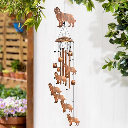 Golden Retriever Wind Chimes for Outside, Metal Windchimes Outdoors Birthday Gifts for Women Memorial Sympathy Wind Chimes for Patio Garden Yard