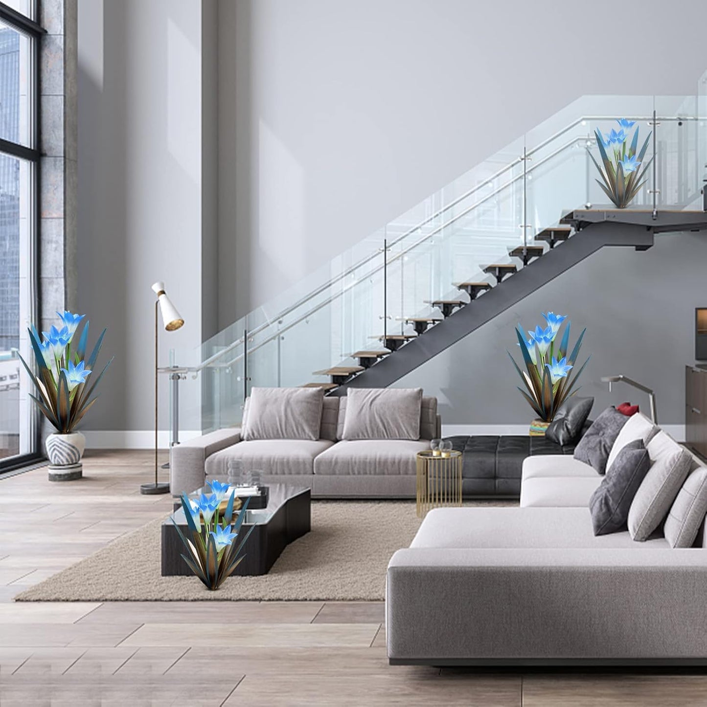 Homight Metal Agave Plant Outdoor Decoration Lily Mexican Yard Art Garden Gift Home Decor Hand Painted Metal Agave Garden Yard Statue, Outdoor Lawn Ornaments(3 Big Blue Lilies)