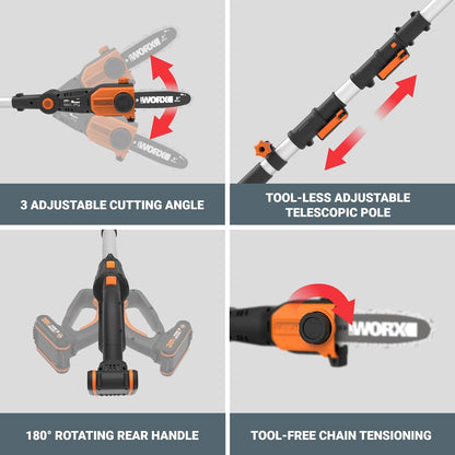 Worx Nitro 20V 8 '' cordless pole chainsaw 2.0 Ah battery and charger included WG349