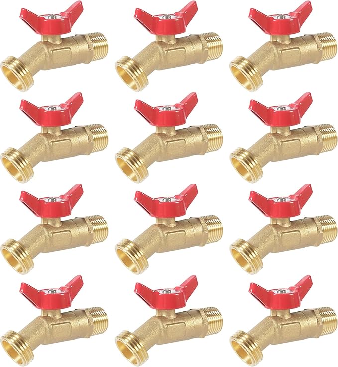 12 Pack Hose Bibb Brass Ball Valve, 1/2" Male NPT Inlet x 3/4" Male GHT Threaded Garden Hose Outlet Connector, 1/4-Turn Sillcock Water Spigot Hose Bibb Valve (1/2" x 3/4")