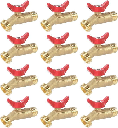 12 Pack Hose Bibb Brass Ball Valve, 1/2" Male NPT Inlet x 3/4" Male GHT Threaded Garden Hose Outlet Connector, 1/4-Turn Sillcock Water Spigot Hose Bibb Valve (1/2" x 3/4")