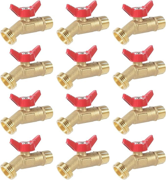 12 Pack Hose Bibb Brass Ball Valve, 1/2" Male NPT Inlet x 3/4" Male GHT Threaded Garden Hose Outlet Connector, 1/4-Turn Sillcock Water Spigot Hose Bibb Valve (1/2" x 3/4")