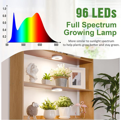 LORDEM Ceiling Grow Light for Indoor Plants, 96 LEDs Full Spectrum LED Plant Light, 5V Plant Lamp with 4/8/12H Auto Switch, 4 Dimmable Brightness Levels, Ideal for Small Plants, Dual Head, Corded