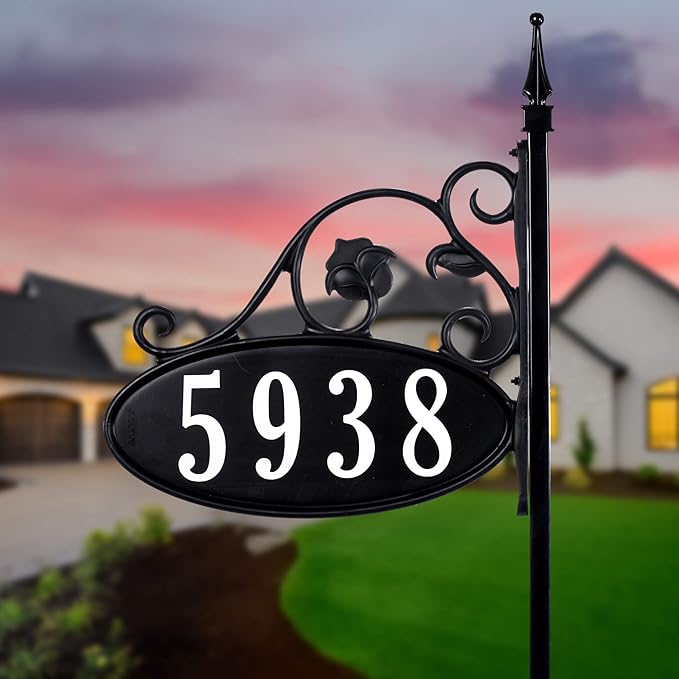 Address America USA Handcrafted Park Place Customized Home Address Yard Sign Custom Address Number Plaque with 47" Pole Weatherproof, Double-Sided, Reflective, Visible - AS