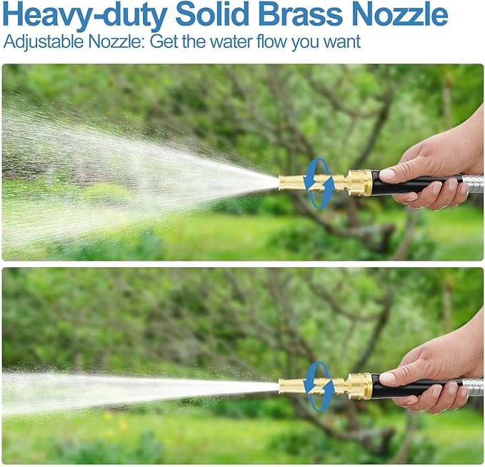 SPECILITE 50 ft 304 Stainless Steel Garden Hose Metal Heavy Duty Water Hose, Flexible Water Hose Pipe with 3/4" Solid Brass Connectors, No-Expandable Garden Hoses with Rubber Grip for Yard, Outdoor