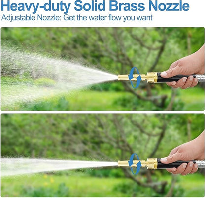 SPECILITE 50 ft 304 Stainless Steel Garden Hose Metal Heavy Duty Water Hose, Flexible Water Hose Pipe with 3/4" Solid Brass Connectors, No-Expandable Garden Hoses with Rubber Grip for Yard, Outdoor