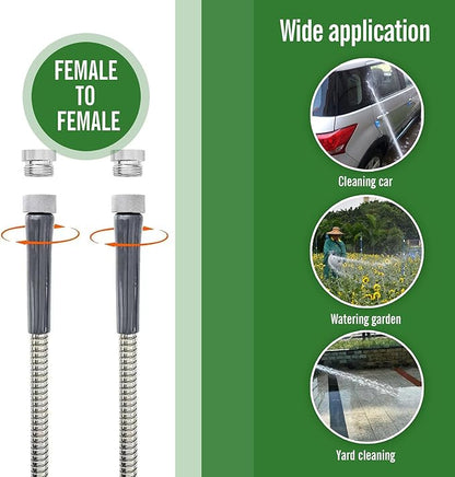 SKYWARD 304 Stainless Steel short Garden Hose 4 ft with Female to Female Metal Connector,Easy to Use & Store, Anti-Leakage Hose, High Water Flow (4ft)