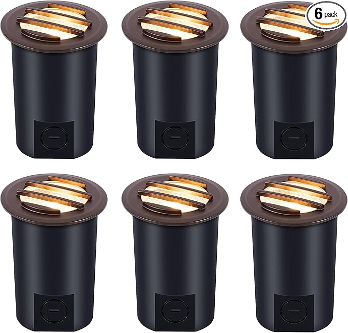 [6 Pack]CLOUDY BAY 9W Low Voltage Landscape Lights,LED Well Lights,Grated Top,12V-24V Waterproof Outdoor,2700K/3000K/3500K/4000K/5000K In Ground Lights for Fence Pathway Deck,Bronze