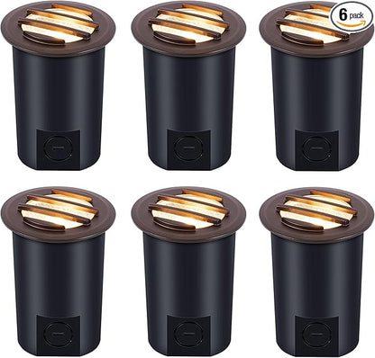 [6 Pack]CLOUDY BAY 9W Low Voltage Landscape Lights,LED Well Lights,Grated Top,12V-24V Waterproof Outdoor,2700K/3000K/3500K/4000K/5000K In Ground Lights for Fence Pathway Deck,Bronze