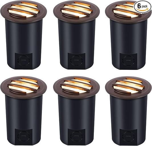[6 Pack]CLOUDY BAY 9W Low Voltage Landscape Lights,LED Well Lights,Grated Top,12V-24V Waterproof Outdoor,2700K/3000K/3500K/4000K/5000K In Ground Lights for Fence Pathway Deck,Bronze