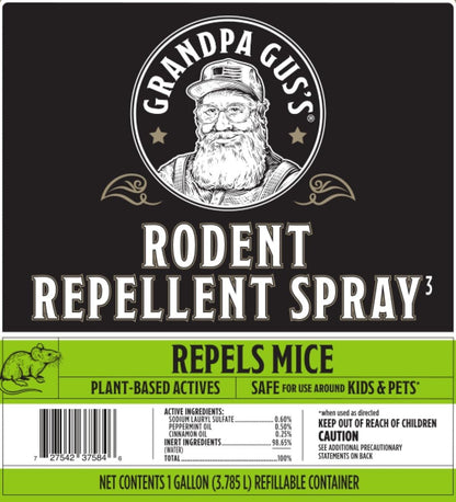 Grandpa Gus's Rodent Repellent Spray with Sprayer, Natural Peppermint & Cinnamon Oils Repel Mice and Stop Rats, 1 Gallon (Pack of 1)