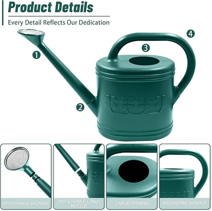 2 Gallon Watering Can, Outdoor Watering Can for Plants, Garden Water Can with Removable Long Spout and Stainless Steel Sprinkler Head, Large Water Can for Greenhouse (Dark Green, 2 Gallon)