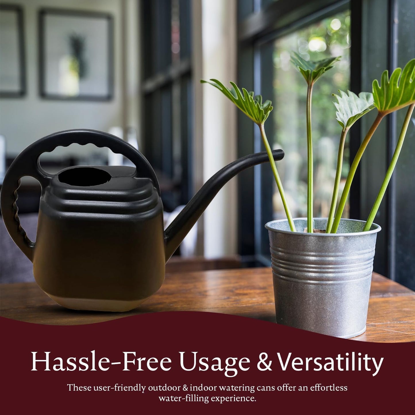 KP KOOL PRODUCTS 2 Liter Black Watering Can – Durable Plastic Indoor & Outdoor Plant Waterer – Lightweight Garden Tool with Easy Pour Spout – Perfect for Flowers, Herbs, and Houseplants – 1 Pack