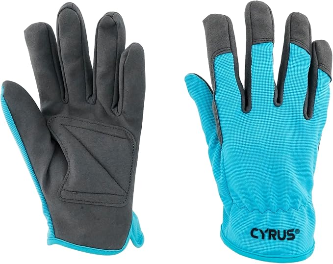 CYRUS Gardening Gloves for Women Ladies, Leather Garden Gloves Men with Grip, Work for Weeding, Digging, Pruning, Large Size, Blue