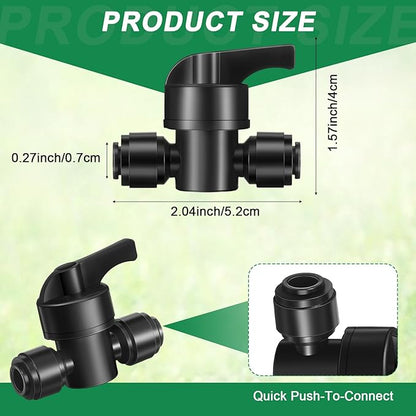 30 Pcs 1/4" Drip Irrigation Tee Connectors for Tube Quick Connect Parts Fittings for 1/4 Inch(6.35mm) Irrigation Tubing or Sprinkler(Black,Shut Off Ball Valve)