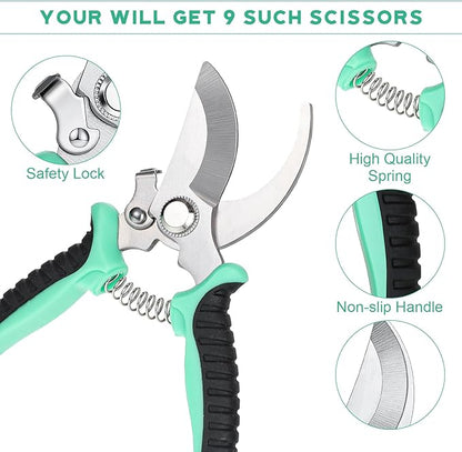 Lothee 9 Pcs Garden Shears Pruning Garden Clippers Bulk Bypass Pruner Heavy Duty for Gardening Hedge Plant Cutting Flower Scissors for Tree Trimming Bonsai Cutting Fruits Picking
