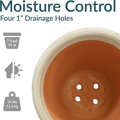 Sunnydaze Large Ceramic Plant Pot - Round Outdoor Glazed Ceramic Planter Pot with Drainage - Studio - Gray - 18.5"