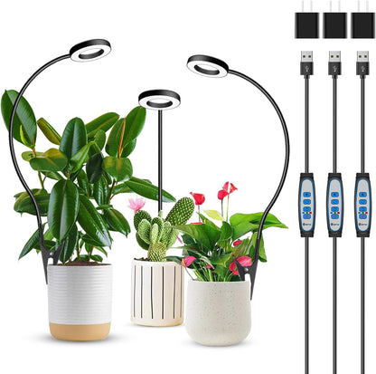 Plant Lights for Indoor Growing, 144 LED Full Spectrum Grow Light with Clip 3 Pack, Black Halo Indoor Plant Light 2 Installation Options with 6/12/16H Timer, 5 Dimmable, 3 Modes