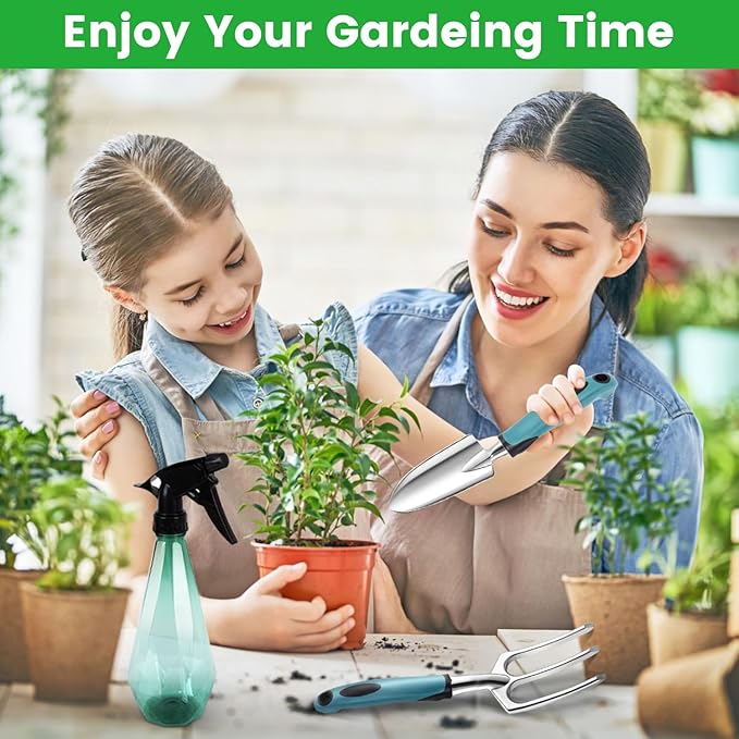 Garden Tool Set 9 PCS, Heavy Duty Gardening Hand Tools for Women, Durability Garden Tool Bag, Rust-Proof Aluminum Gardening Supplies, Ideal Gifts for Women and Men