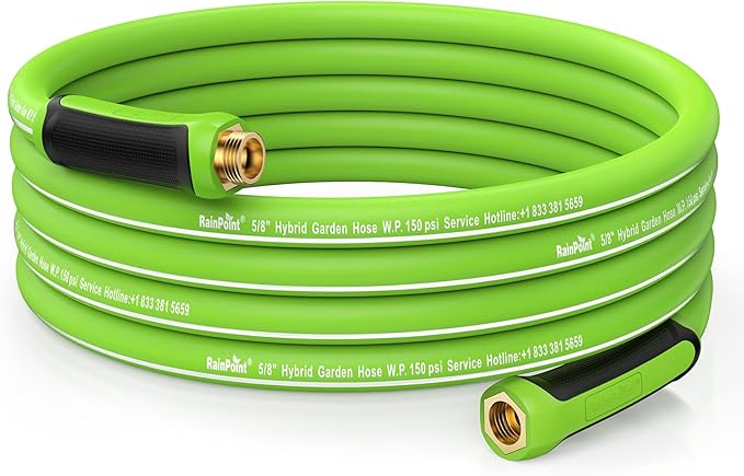 RAINPOINT Garden Hose 25ft - Flexible Heavy Duty Water Hose with Swivel Handle - lightweight, Hybrid Rubber, 5/8", Male to Female