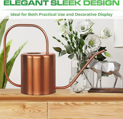 Plexon Rose Gold Metal Watering Can Indoor Plants, 54 oz Stainless Steel Long Spout Watering Can Outdoor House Plant Flower, Garden