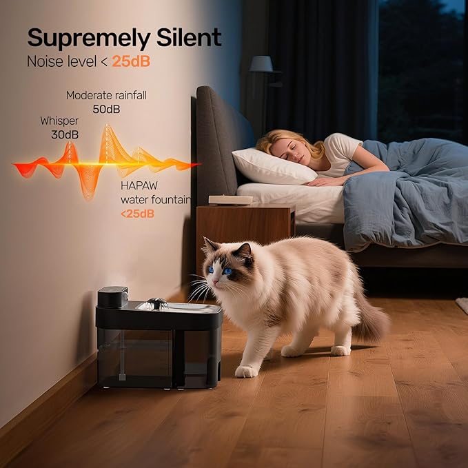 Cat Water Fountain, No Filter Cotton, App Monitoring Wastewater Separation Pet Water Fountain, 5000mAh Battery & Plug-in, 3L/101oz Wireless Automatic Water Dispenser for Cats Indoor, Black