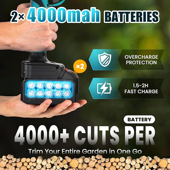 ANBULL 2-in-1 Pole Pruning Shears Cordless, 1.6" Cutting Diameter Cordless Pruner with 15.3FT Reach Extension Pole, Brushless Motor, 2×21V 4.0Ah Battery Powered Pole Pruner for Tree Trimming Garden