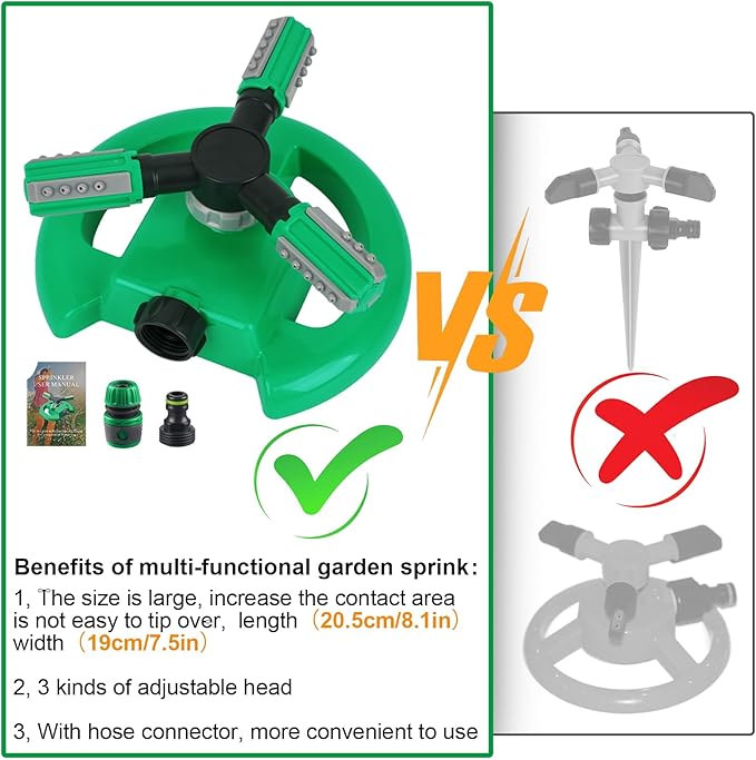 Lawn Sprinkler, Automatic Garden Irrigation System, Upgrade 360 Degree Rotation Irrigation System, Large Area Coverage, Sprinkler for Yard, Lawn, Kids and Garden-1Pack（Light Green）