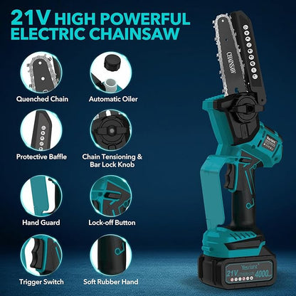 Mini Chainsaw, 8" & 6" Hand Held Cordless Chain Saw with Auto-Oiler, Portable Small Electric Saw Brushless with 2x4.0AH Battery for Tree Pruning Wood Cutting