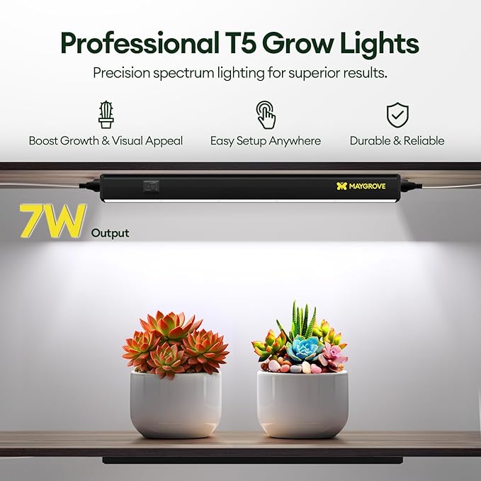 Plant Grow Lights 1FT, Blue-Rich Full Spectrum 5000K, 28W(4 x 7W), T5 LED Grow Light Strips for Indoor Plants and Succulents, High PPFD, Linkable, Black, 4-Pack