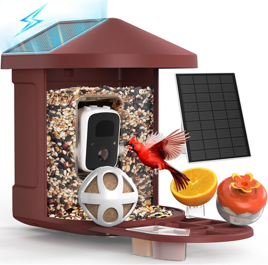 PeckCam® Bird Feeder with Camera with AI Identify 10000+ Birds Species, 3 Solar Panels, 2K Live View, Instant Arrival Alerts, Smart Bird House with Cam, Gift for Bird Lovers