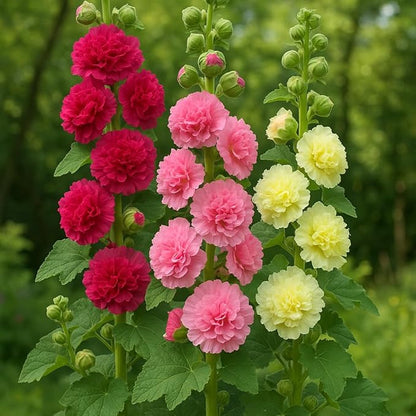 Hollyhock Double Mix Seeds – Alcea Rosea | Biennial/Perennial | Vibrant, Double Blooms for Garden Borders & Cottage Gardens