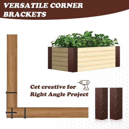 4 Packs Planter Raised Beds Corner Brackets 11 in Metal L Brackets with Screws Brown Angle Corner Bracket Connectors for Plants 11" x 3" x 3" for Wood Flower Box Angle Brace, Brown