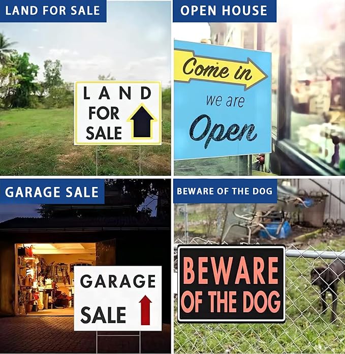 WENWELL 2 Blank Yard Signs with H Metal Stakes 18 x 24 Inch,Real Estate Garage Sale Sign Double Sided,Corrugated Plastic Lawn Sign,DIY Custom Outdoor Signs