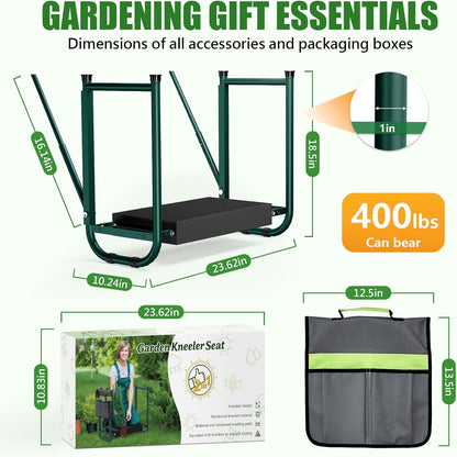 seasky Foldable Garden Kneeling and Seat, Anti-Tipping Garden Bench Widened Thick Soft Kneeling Pad, Heavy Duty Gardening Stool with Tool Bag,Gardening Gift for Women