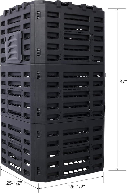 Black Garden Composter Bin - 132 Gallons of Recycled Plastic for Easy Assembly & Aerating Composting – Create Fertile Soil with Lightweight Outdoor Compost Box
